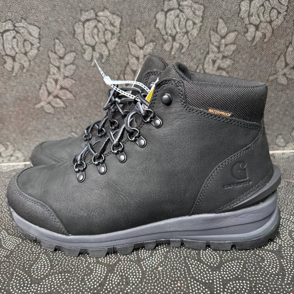 Carhartt Men's Waterproof Black Leather Work Boots Size 10 M Durable/Comfortable